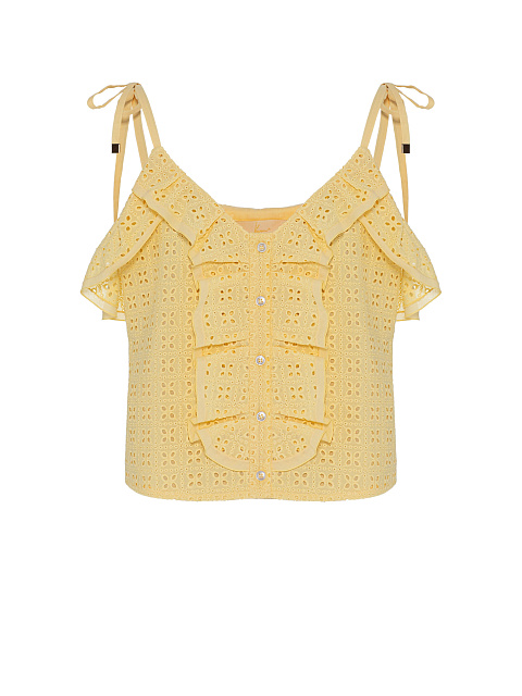 Желтый хлопковый топ с рюшами, 1