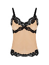 Топ из бежевого бархата, отделка черным кружевом по низу и чашкам Топ из бежевого бархата, отделка черным кружевом по низу и чашкам