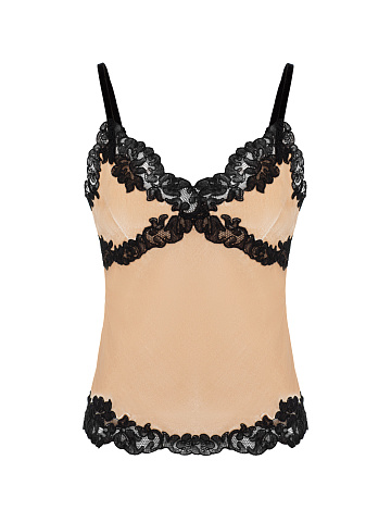 Бежевый топ из бархата с кружевом, 1