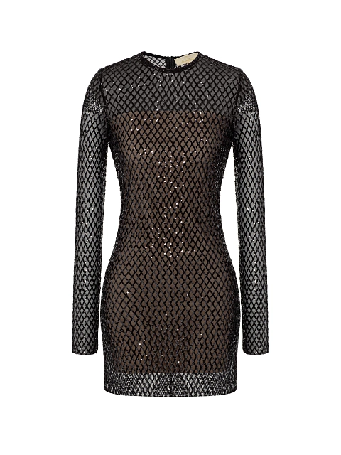 Черное платье-мини из сетки с пайетками, 1