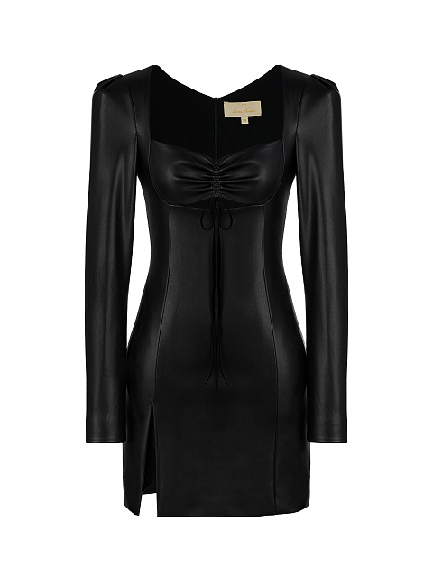 Черное платье-мини из эко-кожи, 1
