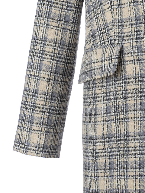 Однобортное шерстяное пальто в бежево-голубую клетку, 4