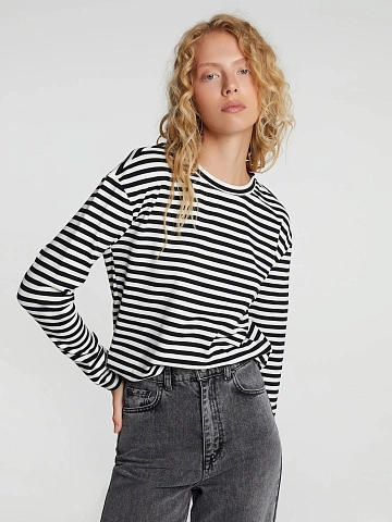 Черно-белая хлопковая тельняшка с красным принтом, 2