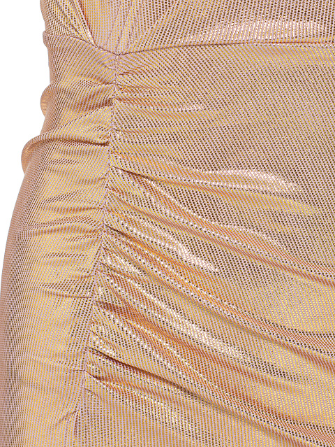 Золотисто-розовое платье-миди из трикотажа с металлическим блеском, 4