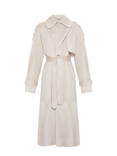 Бежевый тренч из стриженного меха норки, 3