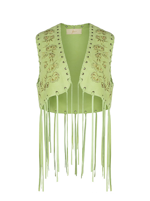 Зеленый замшевый жилет с бисером и бахромой, 1