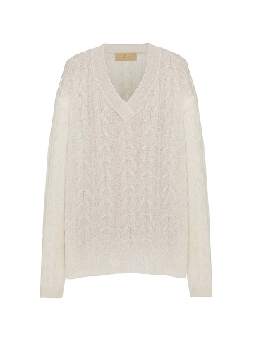 Молочный кашемировый пуловер с люрексом, 1