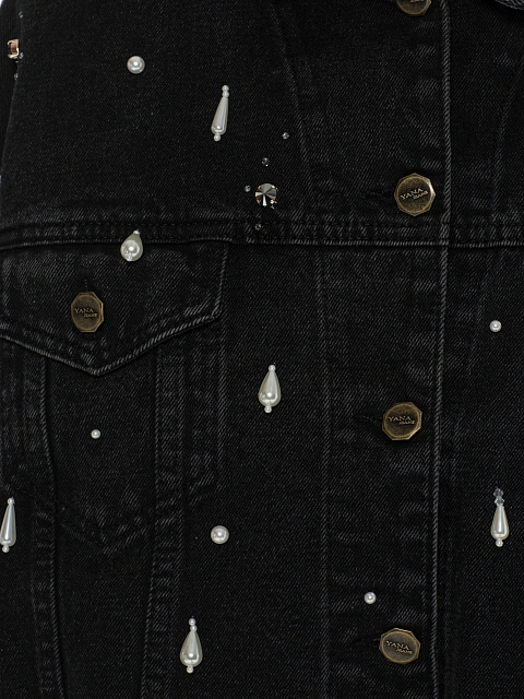 Черная куртка из денима с бусинами и стразами, 3