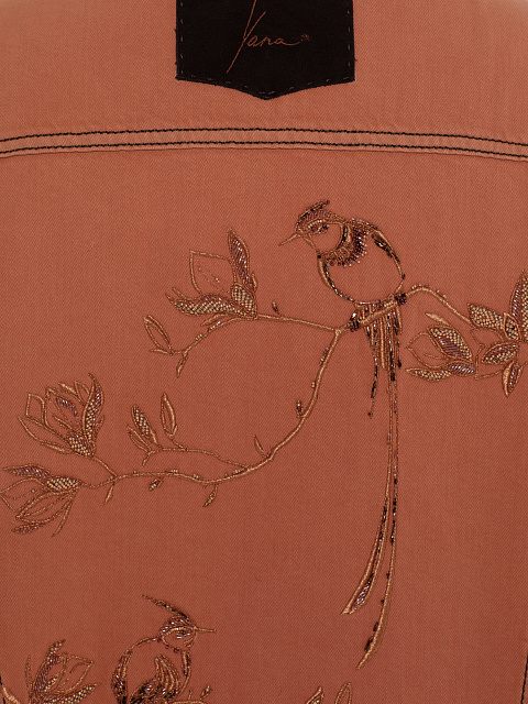 Оранжевая джинсовая куртка с меховым подкладом из каракуля, 4