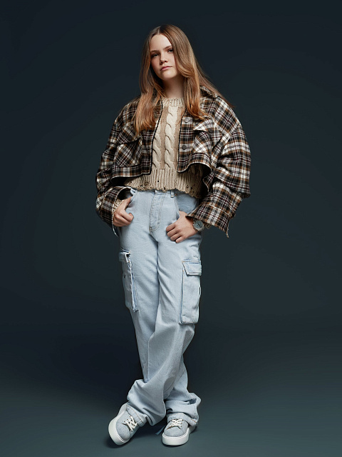 Черно-коричневая рубашка в клетку с подкладкой из искусственного меха, 10