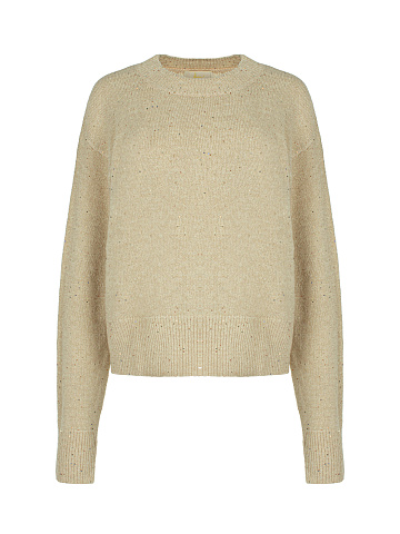 Бежевый пуловер с люрексом и пайетками, 1