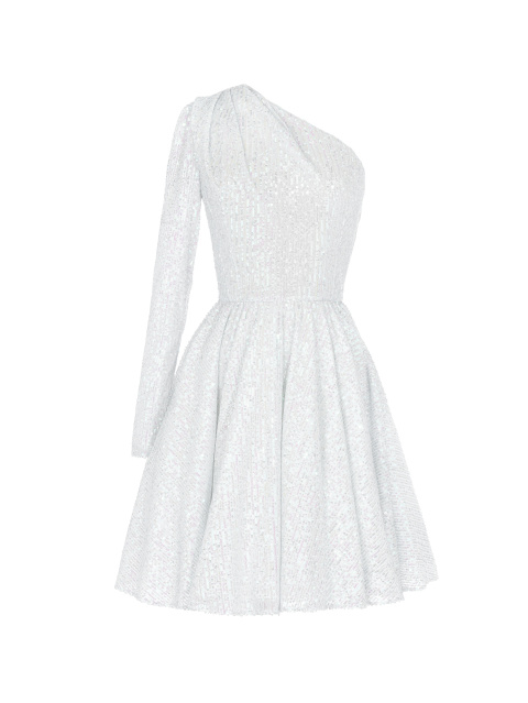 Белое платье из пайеток с асимметричным топом, 1