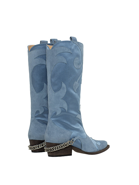 Синие казаки из сатина и замши с цепочкой, 3