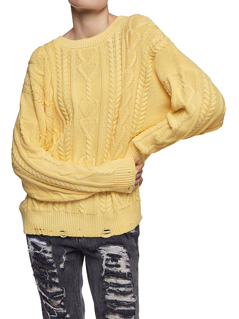 Желтый унисекс хлопковый свитер с косами, 4