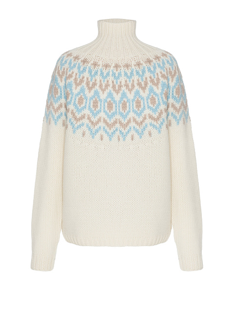 Молочный вязаный свитер из кашемира с узором, 1