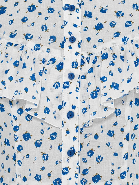 Белое платье-мини из хлопка с синим цветочным принтом, 4