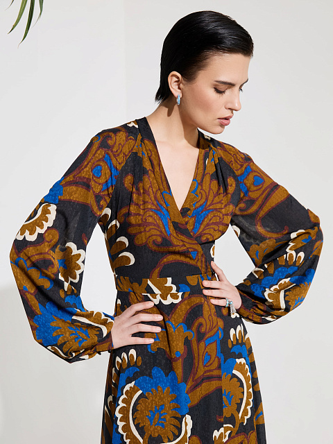 Коричневое платье-макси с цветочным принтом, 6