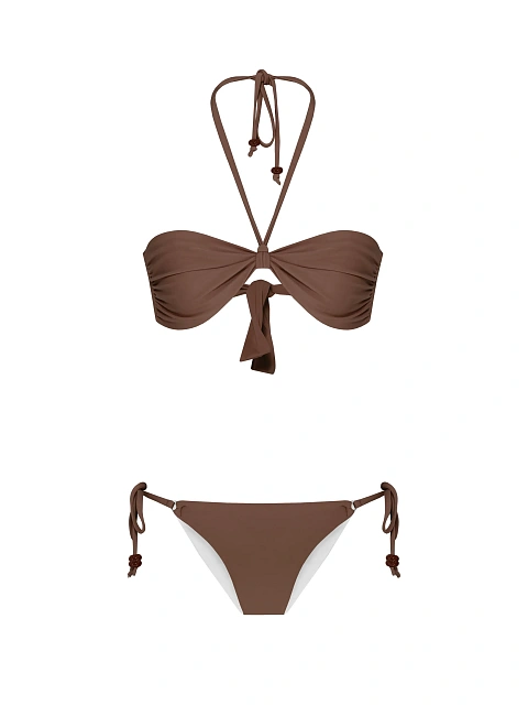 Коричневый раздельный купальник со стразами, 1