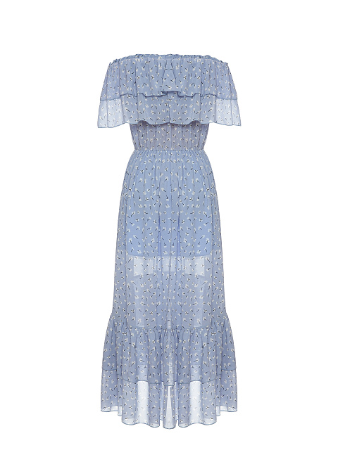 Лиловое шифоновое платье-миди с открытыми плечами, 2