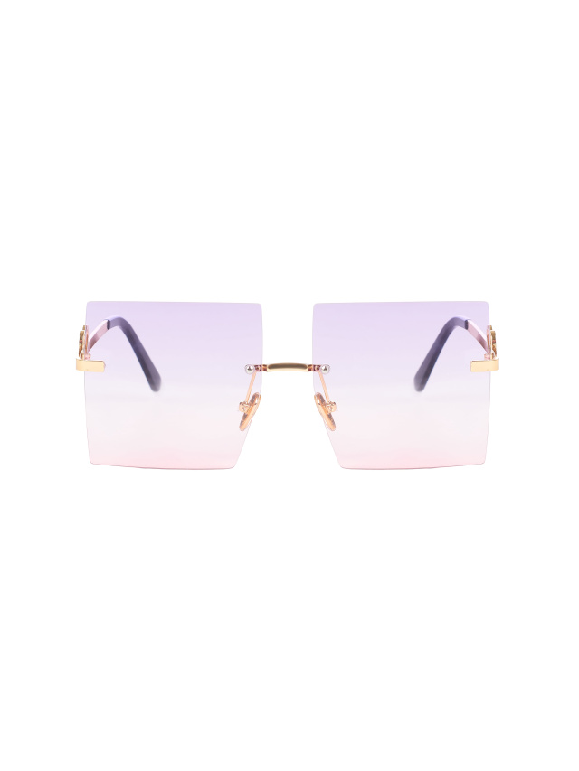 Солнцезащитные очки в золотистой оправе с квадратными фиолетово-розовыми линзами, 2