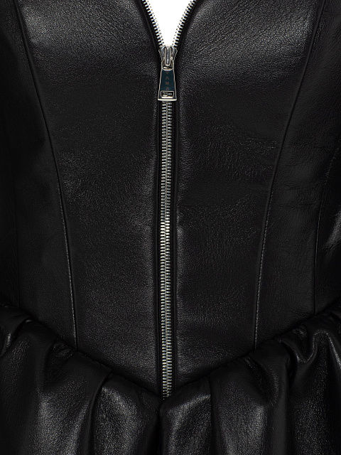 Черное платье-мини из кожи с открытыми плечами, 3