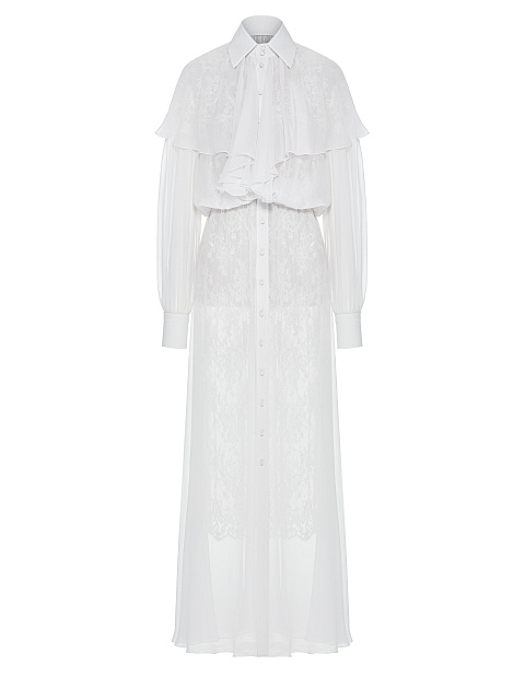 Белое платье-макси из шифона с кружевом, 1