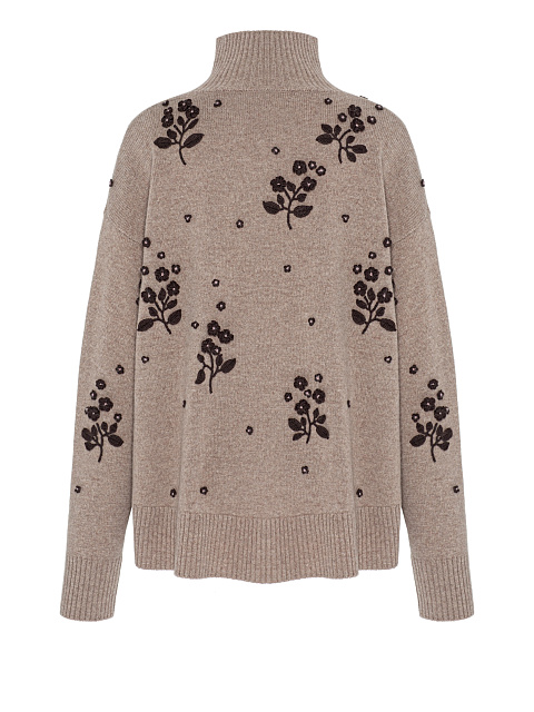 Бежевый свитер из кашемира с цветочной вышивкой, 2 Бежевый свитер из кашемира с цветочной вышивкой, 2