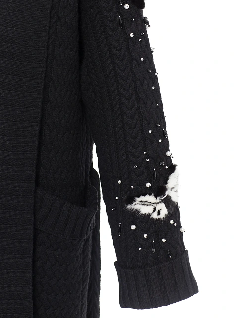Черное вязаное пальто из кашемира с декором из меха норки, 4