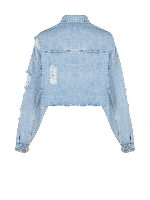 Голубая укороченная джинсовка с рваным низом и потертостями, 2