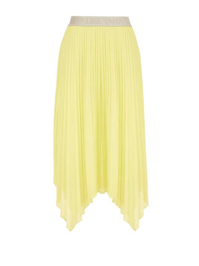 Желтая плиссированная юбка-миди с асимметричным подолом, 1