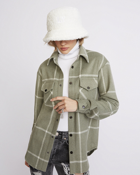 Белая панама из эко-меха с вышивкой LY, 6