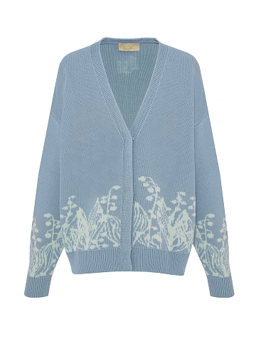 Голубой оверсайз кардиган с ландышами, 1