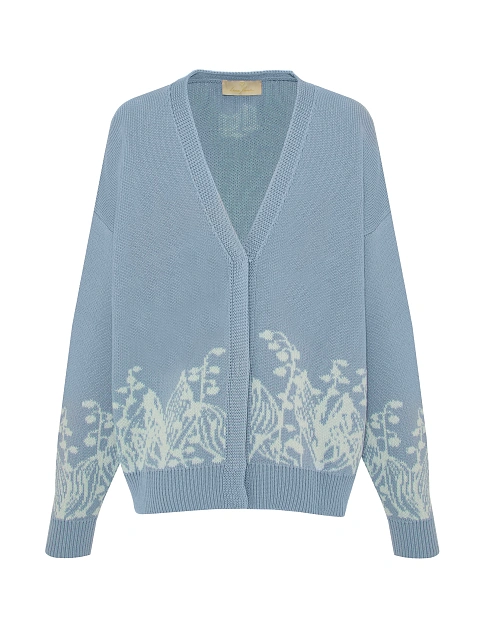 Голубой оверсайз кардиган с ландышами, 1 Голубой оверсайз кардиган с ландышами, 1