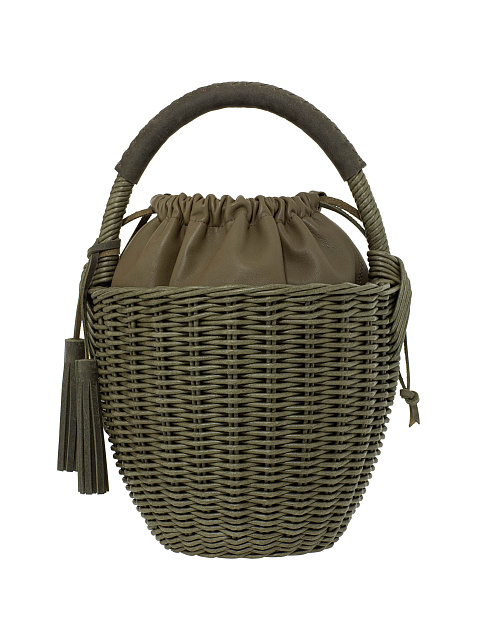 Cумка-корзина цвета хаки с мешочком из кожи, 1