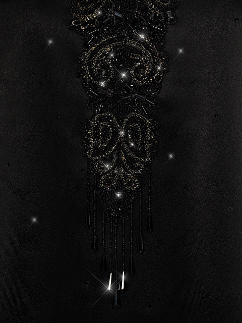 Черный костюм из шелка с вышивкой и стразами, 4