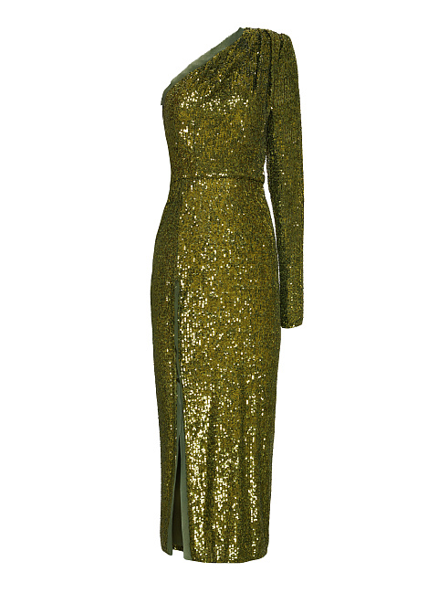 Зеленое платье-миди в пайетках, 1