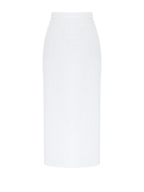 Белый твидовый костюм из жакета и юбки-миди, 3