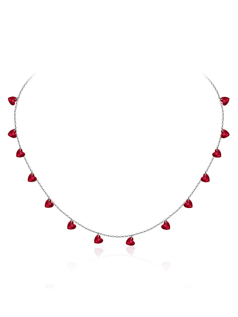 Колье из серебра с красными фианитами в форме сердца, 1 Колье из серебра с красными фианитами в форме сердца, 1