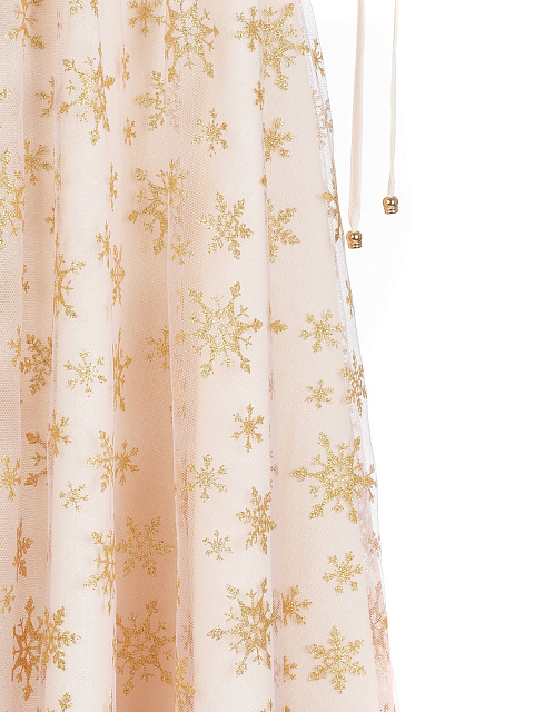 Бежевый детский сарафан с золотыми снежинками, 3