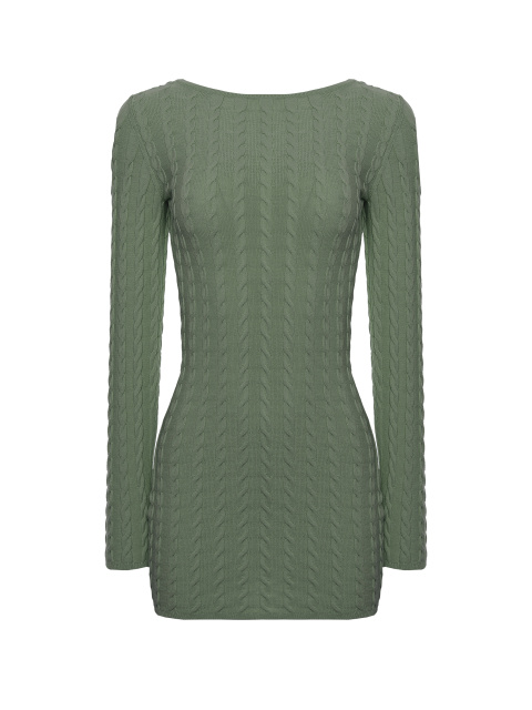 Зеленое вязаное платье-мини с открытой спиной, 1