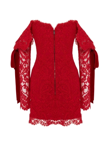 Красное платье-мини из кордового кружева, 2