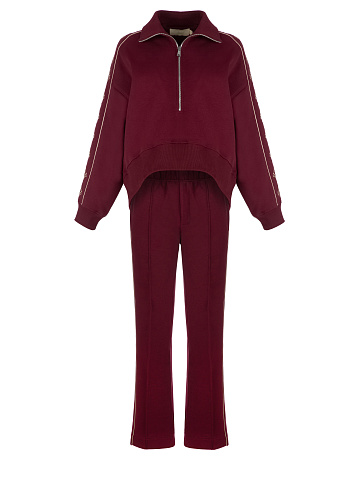 Бордовый костюм с укороченной толстовкой и вышивкой, 1