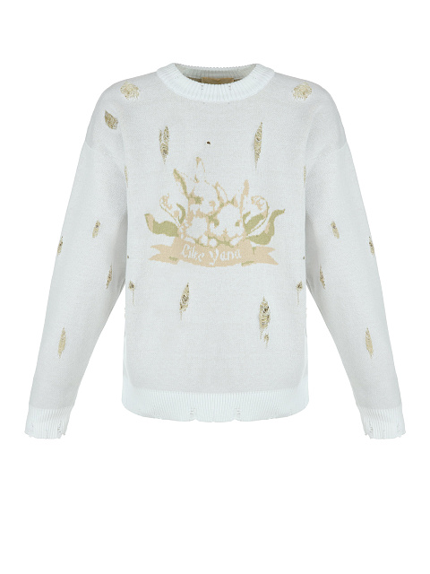 Объемный белый свитер с кроликами, 1