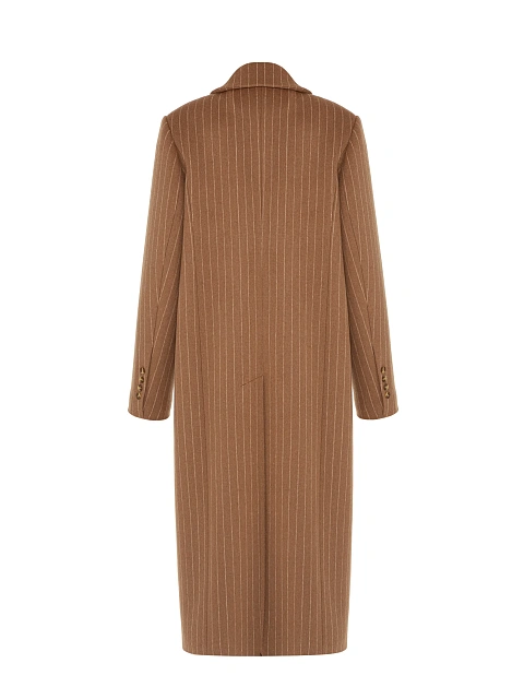 Коричневое двубортное пальто в полоску, 3
