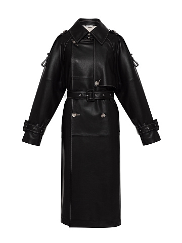 Черный кожаный тренч с подкладом из стриженного меха норки , 1