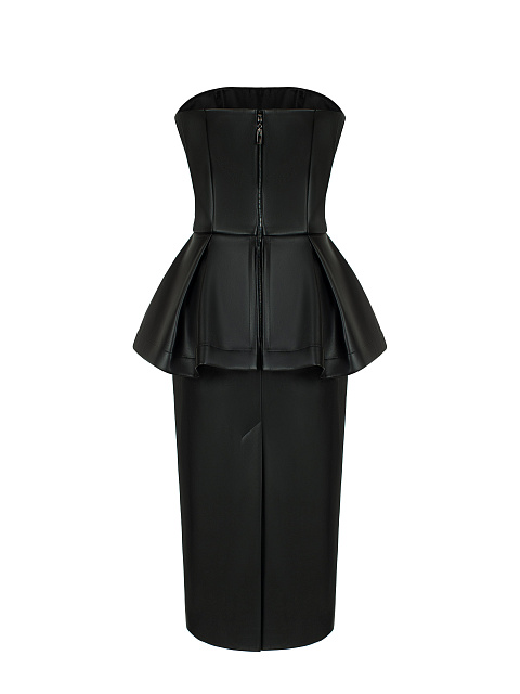 Черное платье-миди из эко-кожи с баской, 2 Черное платье-миди из эко-кожи с баской, 2