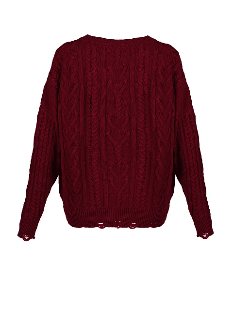 Бордовый хлопковый свитер с косами, 2