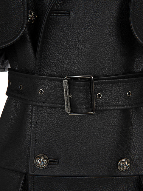 Черный кожаный двубортный тренч, 3 Черный кожаный двубортный тренч, 3