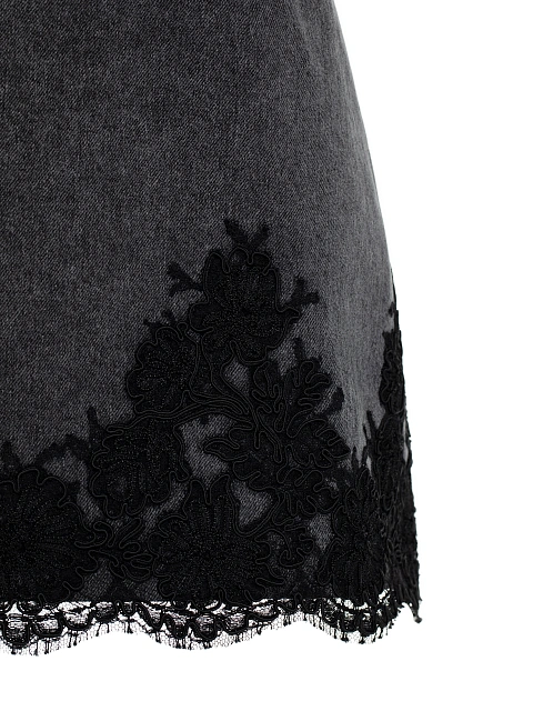 Темно-серое платье-мини из денима с кружевом, 4