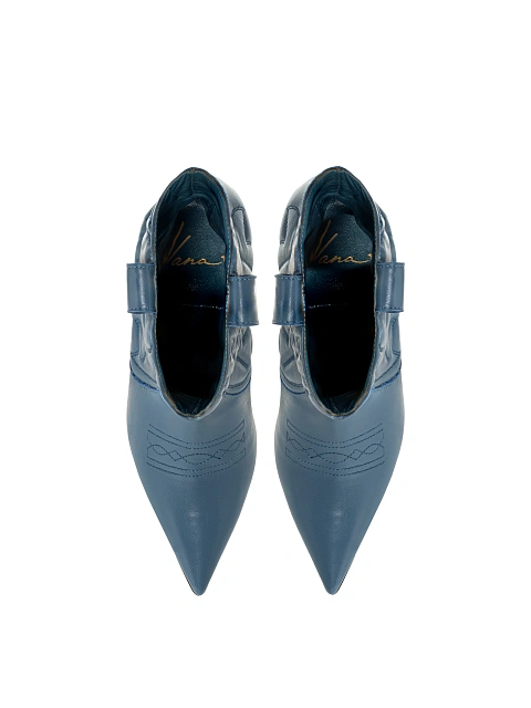 Голубые кожаные казаки на каблуке, 4